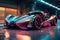 A sleek, technologically advanced vehicle parked inside a modern parking garage, xpensive modern futuristic sports car racing, AI