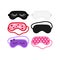 Sleep beauty masks eye protection wear accessory collection - white, pink, black purple icon set.