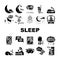 sleep bed pillow dream night icons set vector