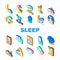sleep bed pillow dream night icons set vector