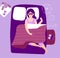 Sleep control cartoon concept vector. Young woman character uses smart watch sleep control in bed. Circadian rhythms are