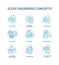 Sleep disorder turquoise concept icons set