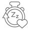 Sleep duration tracker line and solid icon. Gadget with arrow and heart symbol, outline style pictogram on white