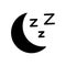 Sleep icon. Moon sign. Black shape. Outline art. Simple design. Cartoon style. Vector illustration. Stock image.