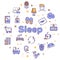 Sleep and insomnia color linear vector icons set.