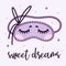 Sleep mask vector icon. Cute night wear with painted closed eyes, eyelashes. Cozy accessory for evening relaxation, dreams