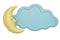 Sleep moon and cloud Isolated on white background. 3d illustration