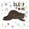 Sleep More card with a cute sleeping sloth. Funny print great for t-shirt or poster design
