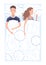 Sleep peoples on bed. Characters lying posture during night slumber. Top view asleep couple at bedroom. Female and male