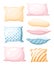 Sleep and rest symbol accessories for night rest pillows of pastel colors with a print striped and dotted in different angles icon