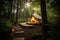 Sleep Tourism, Sleep Spa hotel glamping. Rest and sleep in a quiet and peaceful secluded glamping campsite in the forest. AI