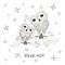 Sleep well owls monochrome banner. Two cute cartoons owl sleep on branch stock vector illustration