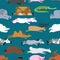 Sleeping animals seamless pattern. Seal and deer. Crocodile