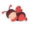 Sleeping baby in a ladybug costume with wings