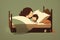 Sleeping baby and mother on bed, concept of Family Bonding and Snuggling, created with Generative AI technology