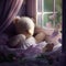 Sleeping Baby with Teddy Bear and Moonlight, Made with Generative AI