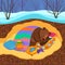 Sleeping bear illustration, winter hibernation of a bear in a cozy den