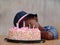 Sleeping boy by birthday cake