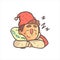 Sleeping Boy In Cap And College Jacket Hand Drawn Emoji Cool Outlined Portrait