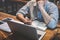 Sleeping Businessman, Tired senior businessman relaxing having long working day overworked on table in his office