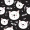 Sleeping cats, black and white seamless pattern