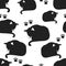 Sleeping cats, paw prints, black and white seamless pattern
