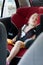 Sleeping child in auto baby seat