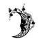 Sleeping crescent moon black and white floral vector