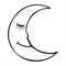 Sleeping crescent moon, isolated simple hand drawn black and white vector illustration on white background