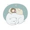 A sleeping girl and a bear. Good fairy tale. Good night. Time to sleep. Vector illustration. - Vector