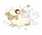 A sleeping girl and a sheep with wings. Good night.