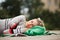 Sleeping girl on wooden floor