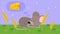 Sleeping hungry old mouse vector illustration flat style. Cute small cartoon mouse fluffy rodent animal character