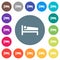 Sleeping man flat white icons on round color backgrounds