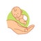 Sleeping Newborn on Hand. Isolated. Baby care.