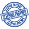 SLEEPING PARTNER written word on blue stamp sign