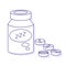 Sleeping pills bottle. Vector outline illustration.