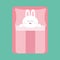 Sleeping rabbit bunny. Baby pet animal collection for kids. Cute cartoon character. Bed, pink blanket and pillow. Green background