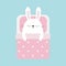 Sleeping rabbit bunny. Baby pet animal collection for kids. Cute cartoon character. Funny head face. Bed, pink blanket dot and pil