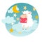 Sleeping sheep with pillow on night sky sticker. Sweet dreams. Cartoon happy lamb