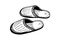 Sleeping slipper couple hand drawn sketch. Home comfortable shoes pair black and white doodle. Slippers vector isolated