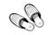 Sleeping slipper hand-drawn sketch. Home comfortable shoes pair black and white doodle. Two slippers vector isolated