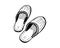 Sleeping slippers couple hand drawn sketch. Home shoes pair black and white doodle. Vector isolated illustration