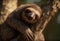 Sleeping sloth on branch at tropical morning. Generate Ai