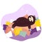 Sleeping sloth, cute animal cartoon character, vector illustration