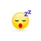 Sleeping smiley, vector isolated cartoon emoticon sleep flat illustration