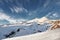 Sleeping snow-capped volcano Elbrus at sunset. North Caucasus. Russia