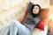 sleeping on the sofa woman relaxing sleeping on couch at home, relaxed serene pretty young woman feel fatigue lounge on
