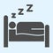 Sleeping time solid icon. Person sleep on bed. Horeca vector design concept, glyph style pictogram on white background