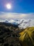 Sleeping on a volcano, waking up above the clouds.